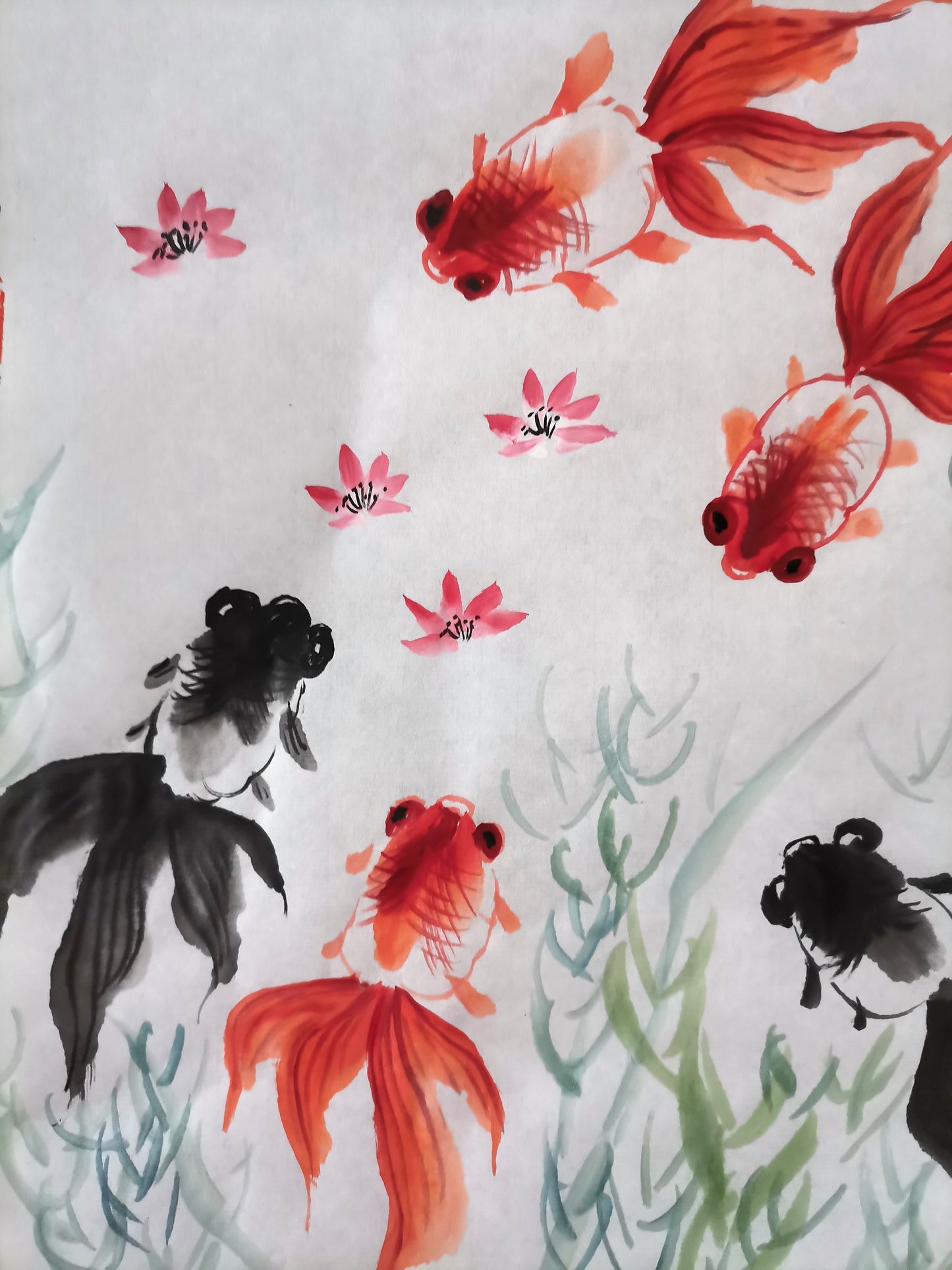 Handpainted Chinese painting,Goldfish painting,Fish Ink Painting